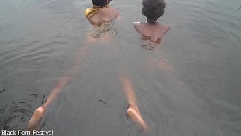 When the 2 lesbian of the tribe bath together in the village river