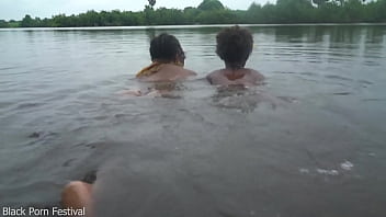 When the 2 lesbian of the tribe bath together in the village river
