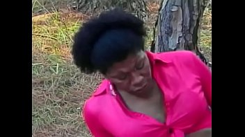 Black Shemale Whore With Long Dong Rides Slender Cock By Asshole At The Wood thumbnail