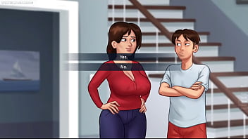 Summertime saga by darkcookie hot stepmom debbie in seductive sexy dress begs him to kiss her