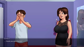 Summertime saga by darkcookie hot stepmom debbie in seductive sexy dress begs him to kiss her