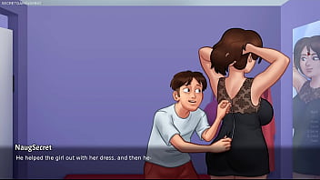 Summertime saga by darkcookie hot stepmom debbie in seductive sexy dress begs him to kiss her