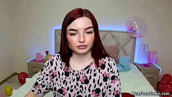 Cute redhead amateur babe pajamas stripping her pajamas and with big tits in black bra posing and flashing her nice tattoos for her fans