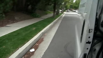 You'll find her giving this guy a blowjob before laying back on her couch and spreading