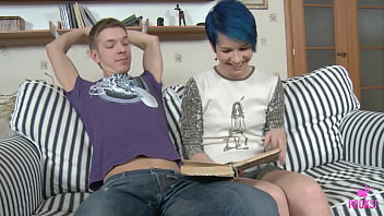 Milo p pleasures aster v on the couch this blue haired petite is more than ready to get that tight pussy packed after he took his time tongue fucking her sweet clit and cavity