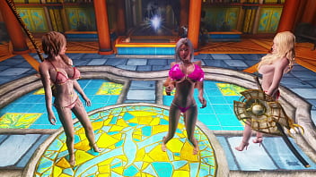 Skyrim orphan gets his cock serviced by blonde cumsluts