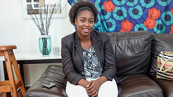 Shy black milf ends up deepthroating big cock producer to get booked