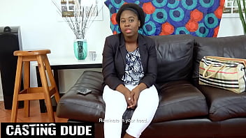 Shy black milf ends up deepthroating big cock producer to get booked