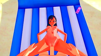 Nagatoro fucks her man dry in public beach hentai 3d