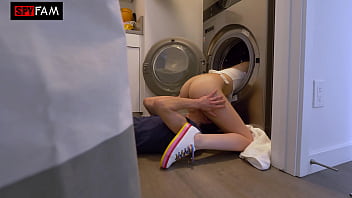 Clumsy stepsis needs stepbro to fuck her free from the dryer