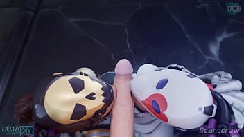 Chaos agent gets pleasured by two mouths