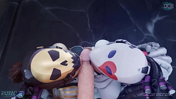 Chaos agent gets pleasured by two mouths