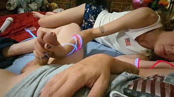 4th of july pov close up hand job with dripping cum and pretty nails