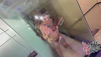 Latina anal slut gia lov3ly gets her asshole banged on a stripper pole & in a glass shower