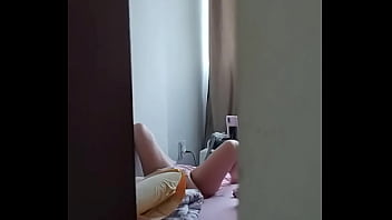 Mature milf caught masturbating — secret door peep real