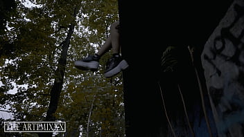 Lonely ebony sexy teen gets fucked in woods by big black dick