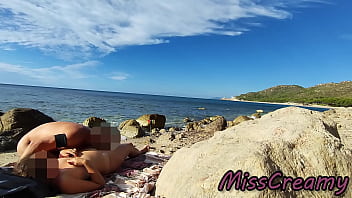 Flashing my cock in front of people in public nudist beach while my wife fucking me with cumshot very risky with strangers near misscreamy
