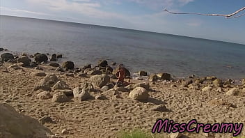 Flashing my cock in front of people in public nudist beach while my wife fucking me with cumshot very risky with strangers near misscreamy
