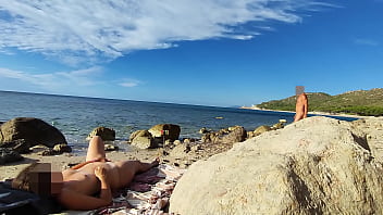 Flashing my cock in front of people in public nudist beach while my wife fucking me with cumshot very risky with strangers near misscreamy