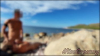 Flashing my cock in front of people in public nudist beach while my wife fucking me with cumshot very risky with strangers near misscreamy