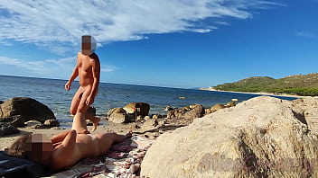Flashing my cock in front of people in public nudist beach while my wife fucking me with cumshot very risky with strangers near misscreamy