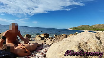 Flashing my cock in front of people in public nudist beach while my wife fucking me with cumshot very risky with strangers near misscreamy
