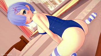 La caliente rem quiere jugar con una gran polla viste su traje de baño hentai