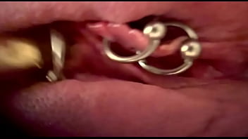 Extreme close up rubbing my pierced clit by makeup brush and huge orgasm make me completely wet my pussy