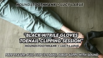 Black nitrile gloves toenail clipping session Black nitrile gloves toenail clipping session