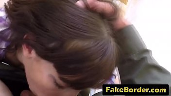 Brunette teen takes border guard big rod in cunt