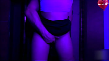 Sex of a hot neighbor in a skirt on the doorstep of the house