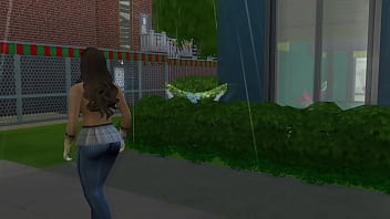 Girl in the rain seeks shelter