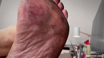 Today i got my soles very dirty so enjoy them closeup and imagine how you lick them clean Today i got my soles very dirty so enjoy them closeup and imagine how you lick them clean
