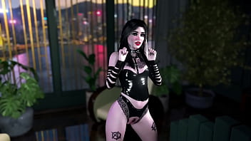 Slim petite student in slutty black costume lures you with a juicy body