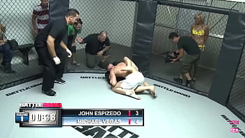 Ally kay a versatile blonde maintains a wide stance as the victor of the fight thrusts