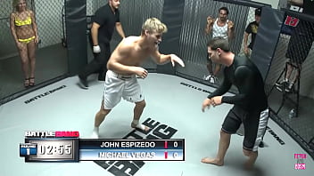 Ally kay a versatile blonde maintains a wide stance as the victor of the fight thrusts