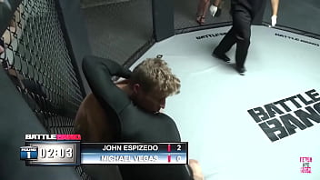 Ally kay a versatile blonde maintains a wide stance as the victor of the fight thrusts