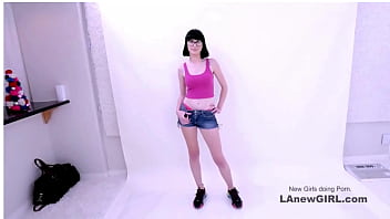 Astonishing brunette beauty seduced by the producer