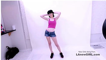 Astonishing brunette beauty seduced by the producer