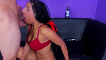 Flirtatious brunette tastes my cock giving good deep blowjobs leaving her drooling