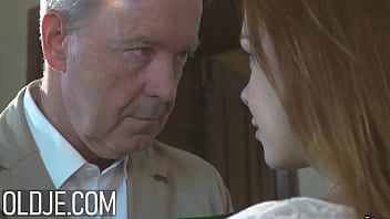 Hot brunette seduces grandpa and fucks him on the couch Hot brunette seduces grandpa and fucks him on the couch