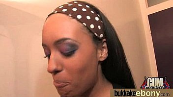 Ebony babe sucks group of white guys 2