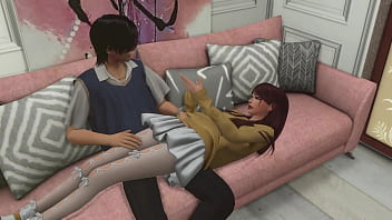 Skinny anime fan couple really enjoy anal sex in pantyhose