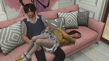 Skinny anime fan couple really enjoy anal sex in pantyhose