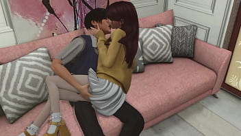 Skinny anime fan couple really enjoy anal sex in pantyhose