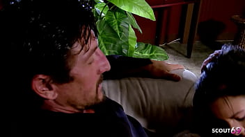 Skinny inked girl with small tits and ass pick up for first time casting fuck by big dick old guy