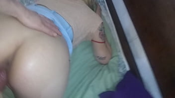 Doggy style with a cute big ass in a blue miniskirt