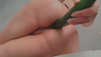 Stepsister prepares salad with cucumber that she put in her pussy and ass i wonder if he liked it