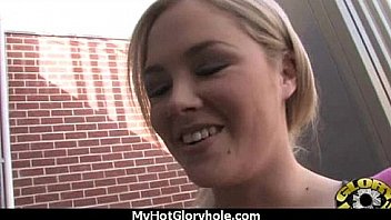 Babe sucks and fucks black cock at gloryhole 23
