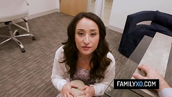 Horny stepfather takes his teen stepdaughter to his office to fuck her pussy